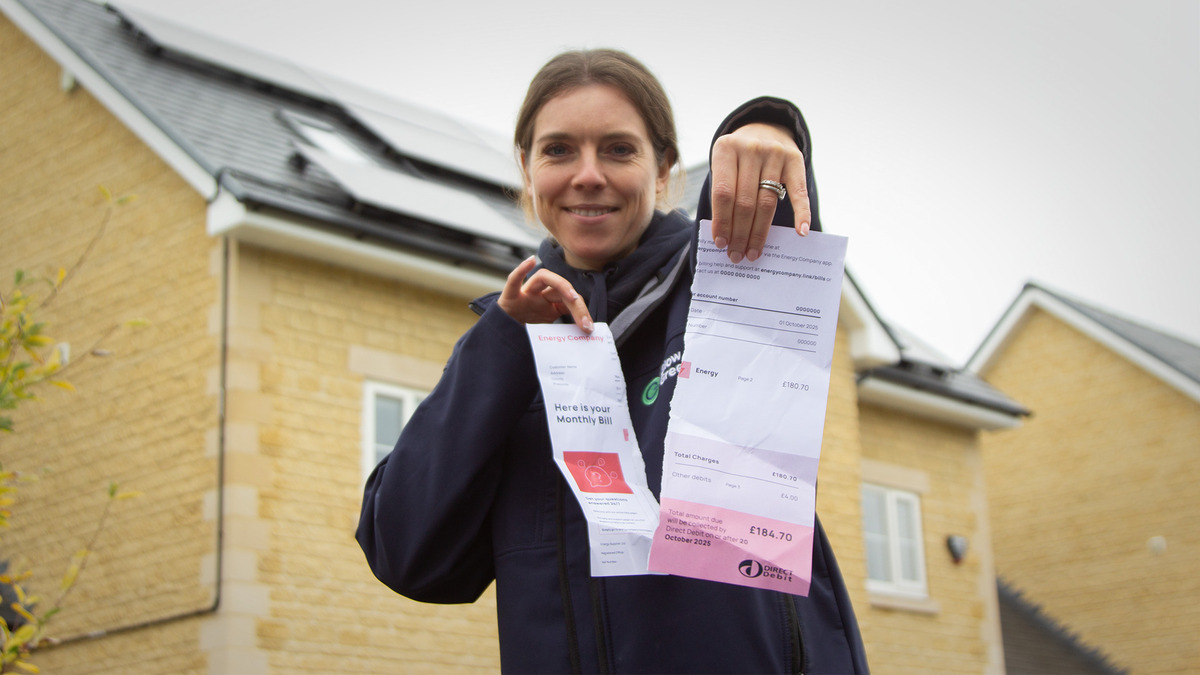 Energy bill being ripped up after solar installation