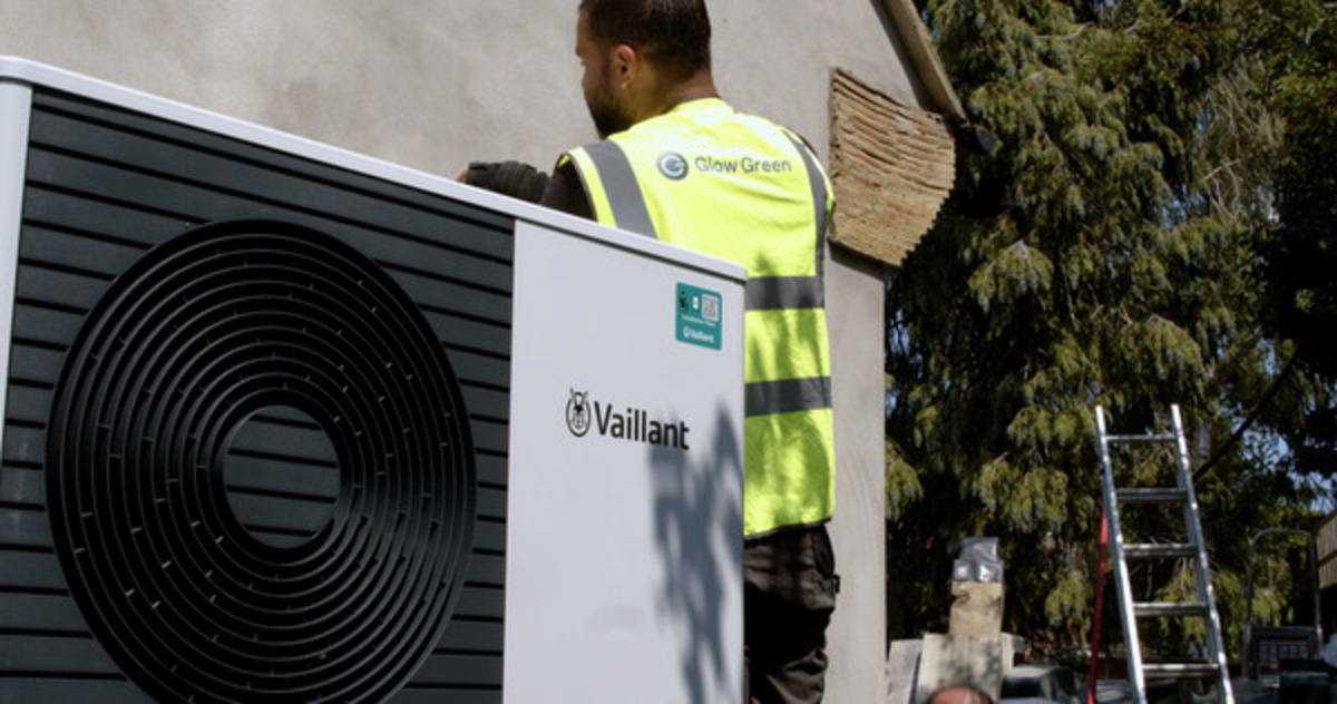 Heat pump being installed by Glow Green engineer
