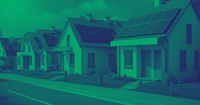 row of houses with solar panels